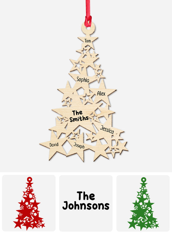 Sapin de Noël en forme d'étoile avec noms de famille personnalisés - Ornement familial personnalisé