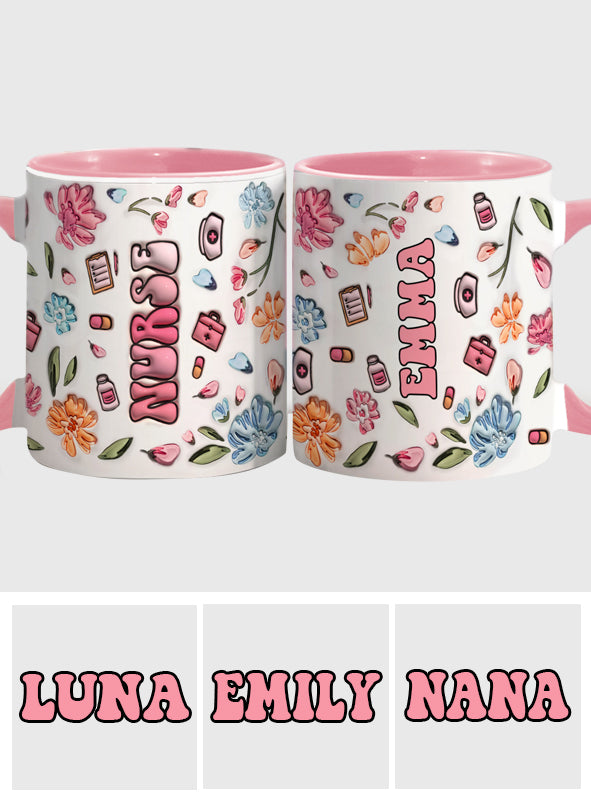 Mug gonflable personnalisé « Nurse Life » rose pastel à motifs floraux - Mug infirmière