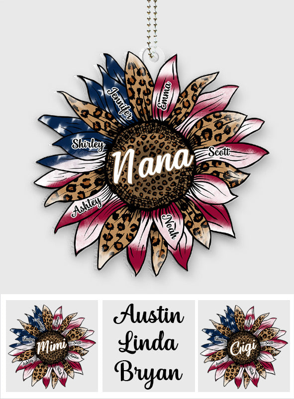 Drapeau Tournesol de Grand-Mère pour le 4 juillet - Ornement de voiture personnalisé en forme de tournesol pour Grand-Mère