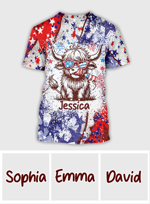 4th Of July Highland Cow - Personalized All Over Shirt