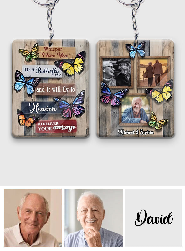 Murmure « Je t'aime » à un papillon - Porte-clés commémoratif personnalisé