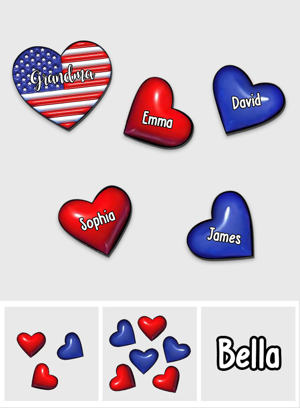 Aimant personnalisé « Grand-mère et petits-enfants » - Drapeau en forme de cœur - Grand-mère et petits-enfants