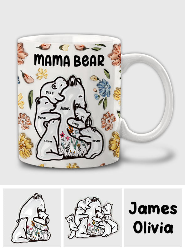 Mug personnalisé « Maman ourse câlinant ses petits » style floral