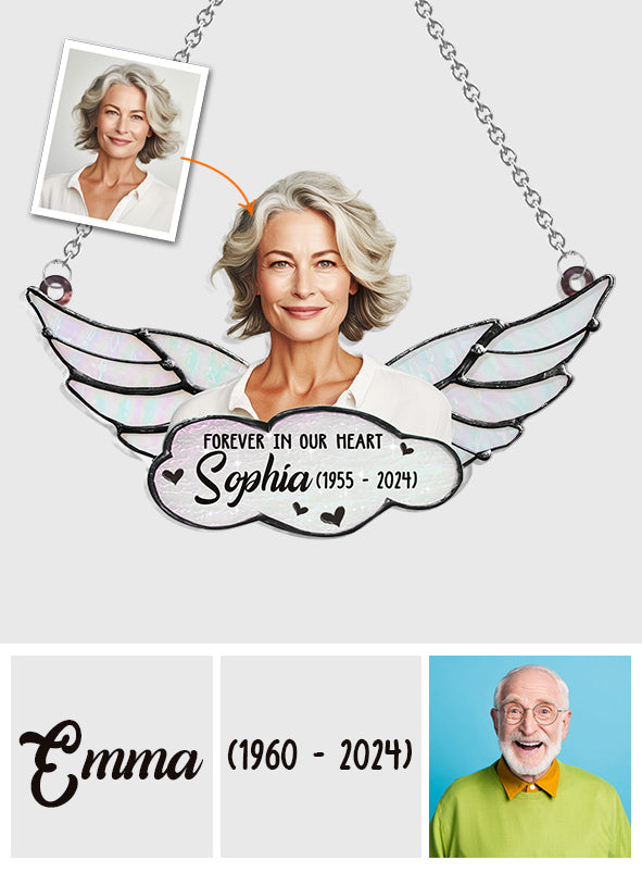 À jamais dans nos cœurs - Ornement commémoratif personnalisé à suspendre à la fenêtre, attrape-soleil