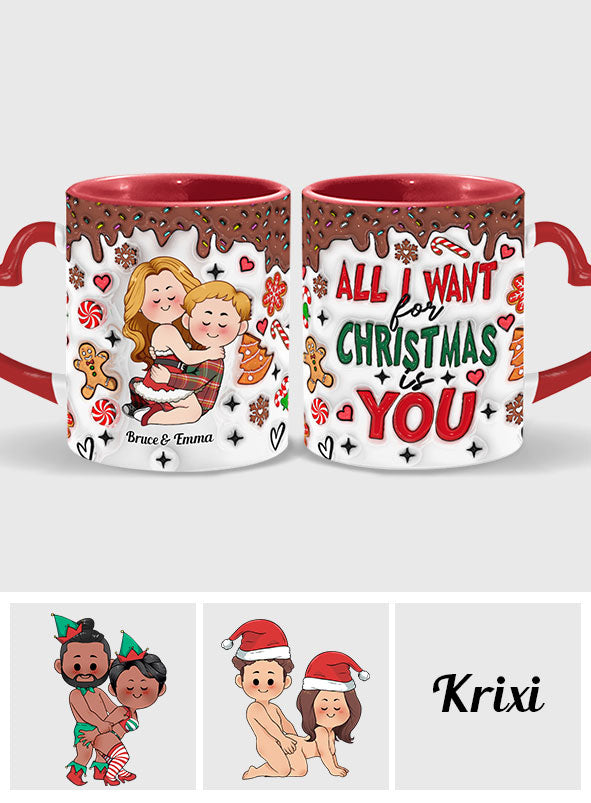 Tout ce que je veux pour Noël, c'est toi - Mug personnalisé pour couple avec anse en forme de cœur