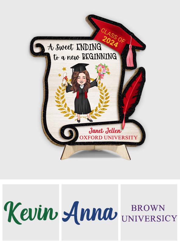 A Sweet Ending To A New Begining - Personalized Graduation 2 Layered Wood Sign / Wood Plaque