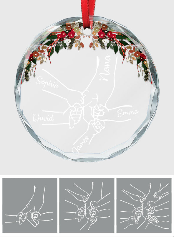 Holding Hands - Personalized Grandma Round Shaped Glass Ornament