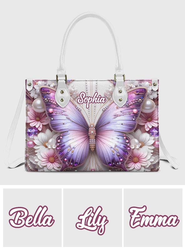 Sac à main en cuir personnalisé à motif papillons et fleurs