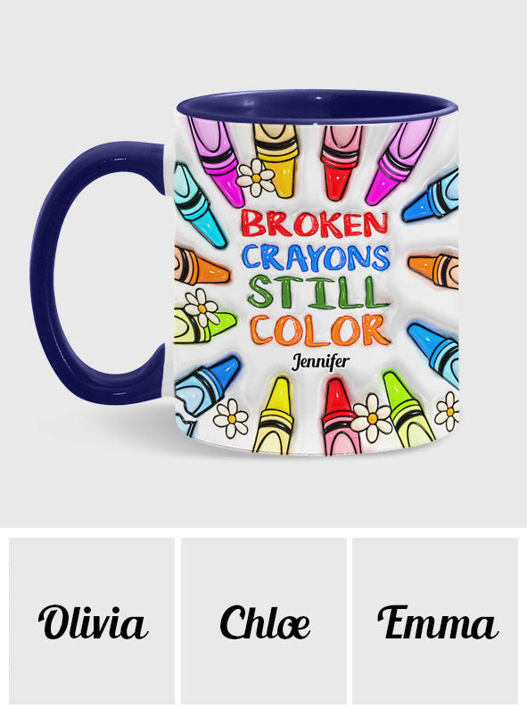 Mug personnalisé « Crayons cassés, mais toujours colorés » pour la prévention du suicide
