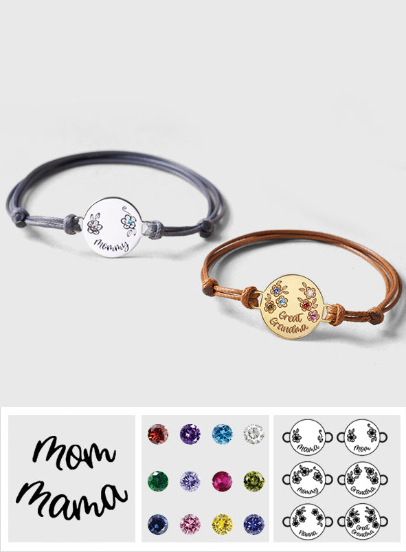 Bracelet pendentif rond avec pierres de naissance - Bracelet pendentif rond personnalisé pour maman