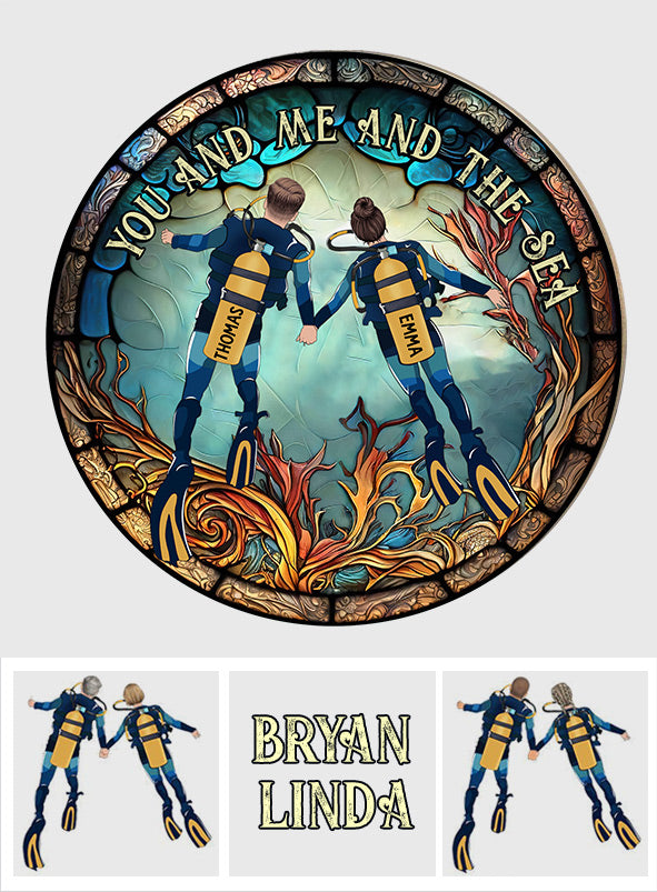 Toi, moi et la mer - Panneau rond en bois personnalisé pour la plongée sous-marine