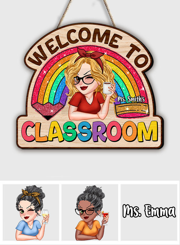 Panneau en bois personnalisé « La vie d'enseignant » avec des paillettes arc-en-ciel - Panneau en bois sur mesure « Enseignant »