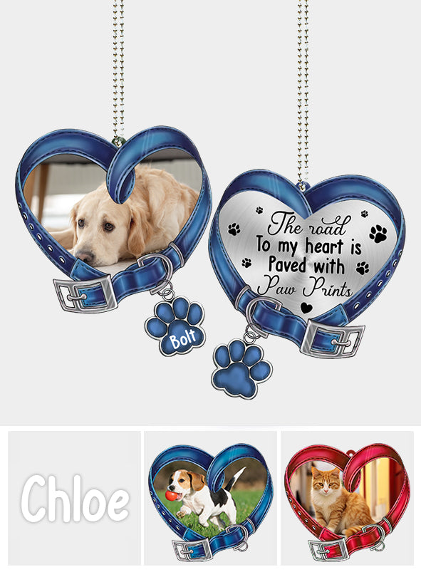 The Road To My Heart is Paved With Paw Prints - Personalized Dog Car Ornament