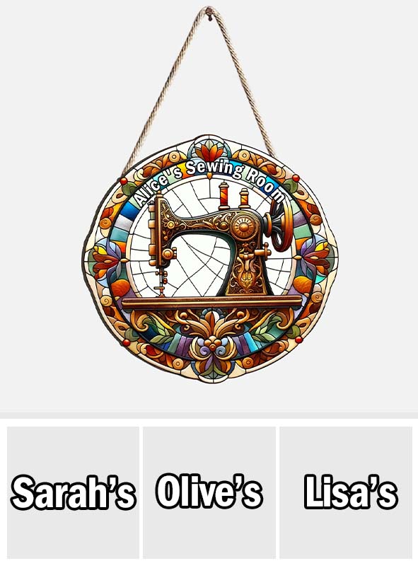 Atelier de couture à votre nom - Panneau en bois personnalisé sur mesure