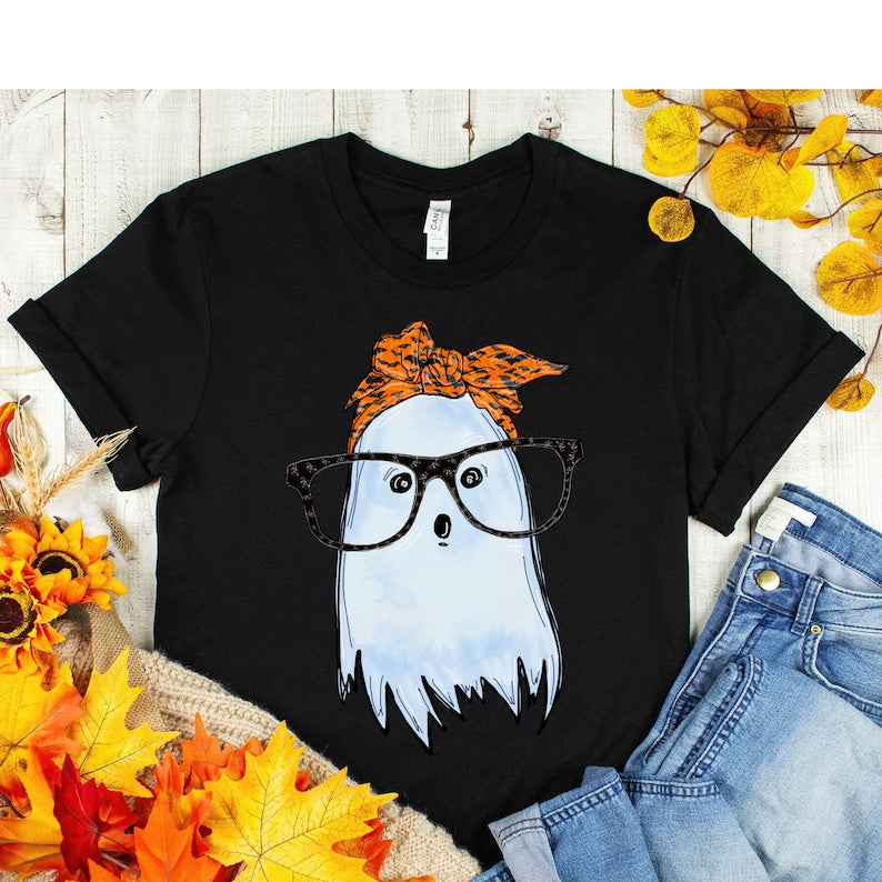 Cute Ghost with Glasses and Bandana - Halloween Halloween T-shirt & Hoodie 0924