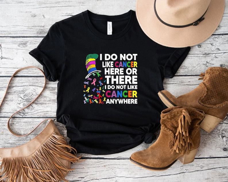 T-shirt « Je n’aime pas le cancer, ici ou là », T-shirt et sweat à capuche pour la sensibilisation au cancer du sein (mois de sensibilisation au cancer du sein) 0924