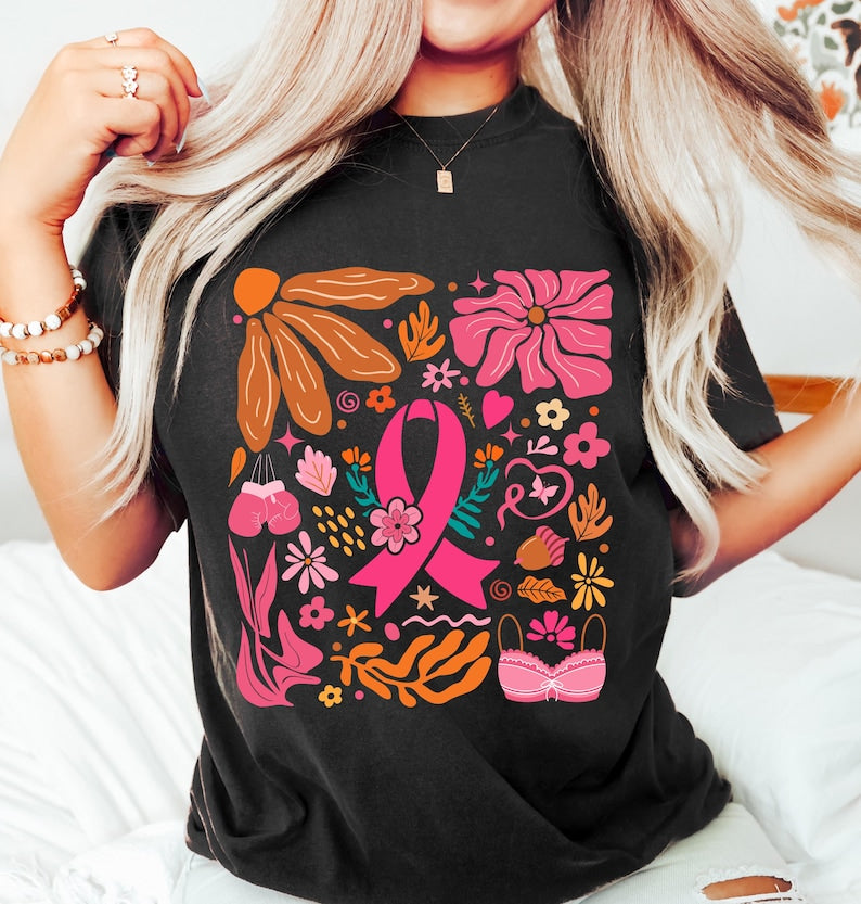 T-shirt et sweat à capuche Boho Floral pour la sensibilisation au cancer du sein 0924