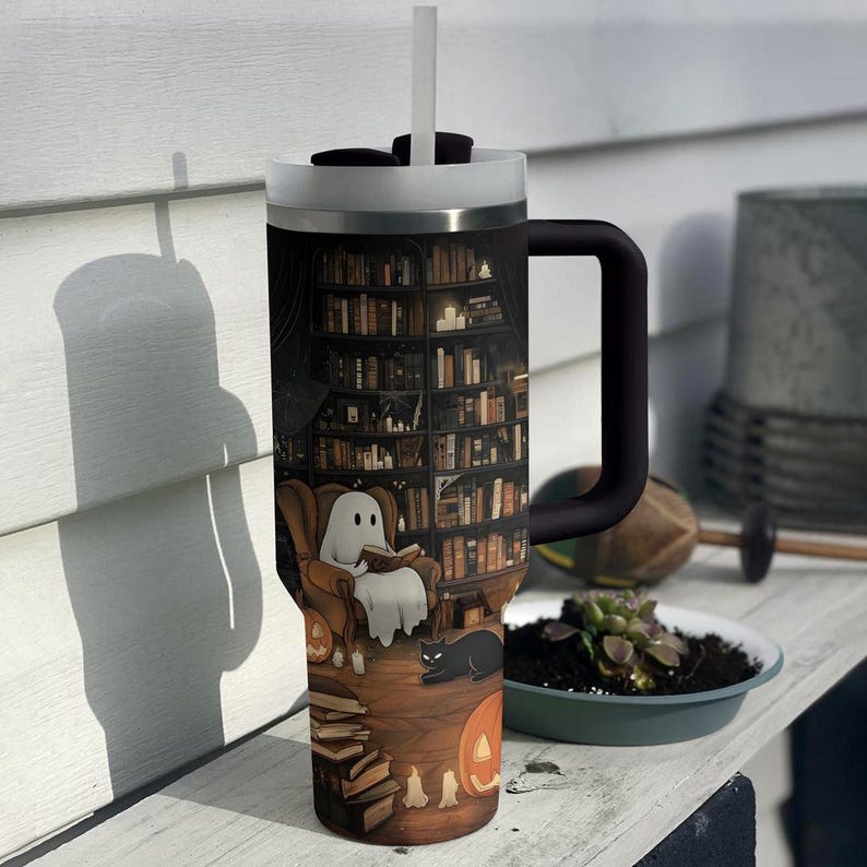 Gobelet décoratif fantôme mignon, gobelet d'Halloween sur le thème des livres, avec anse 0924