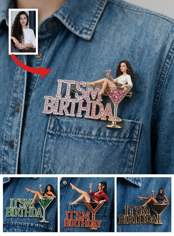 It's My Birthday - Curly Haired Martini Woman Personalized Birthday 3D Embossed Enamel Pin