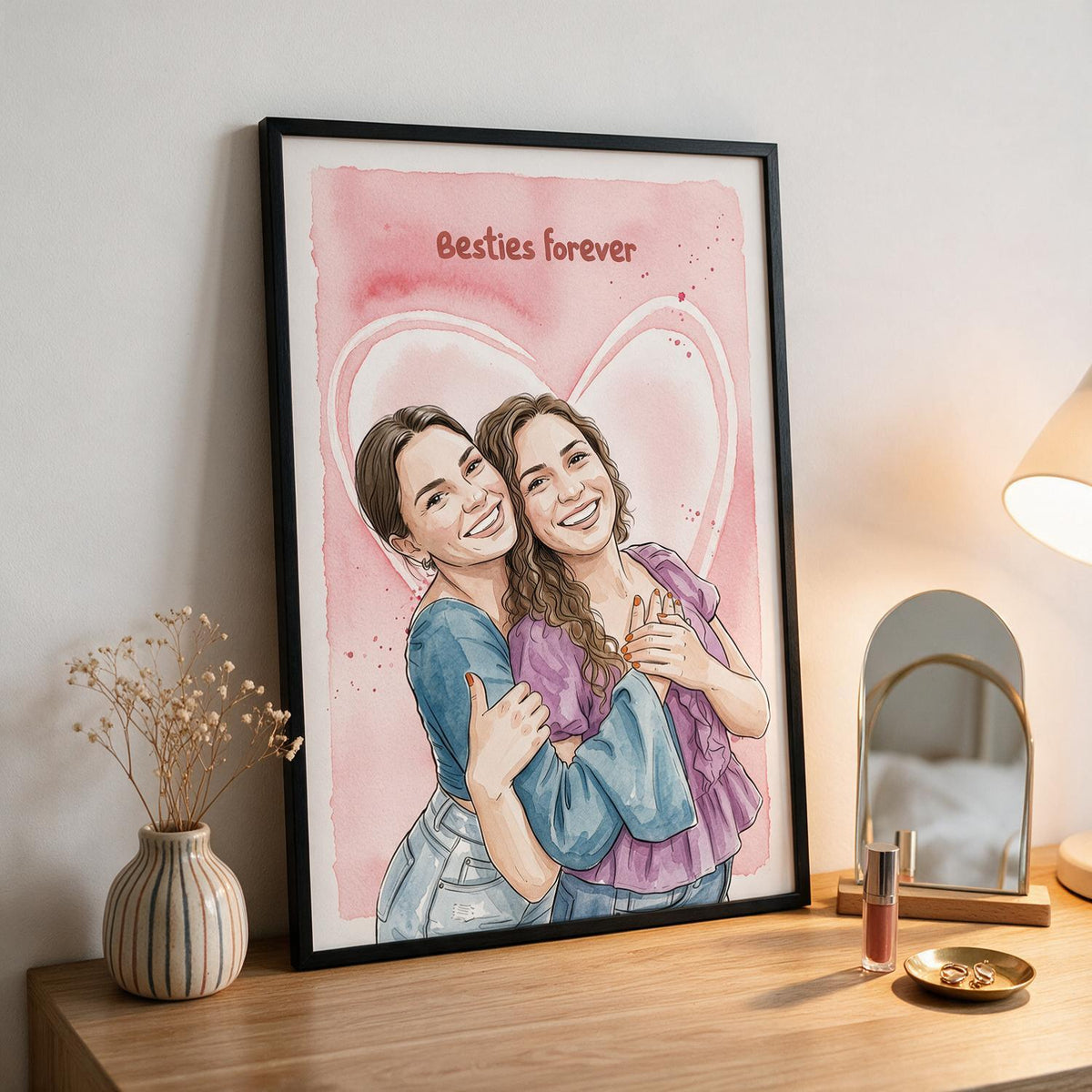 Personalized Besties Forever Watercolor Poster Custom Friend Gift