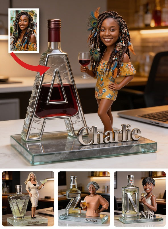 Personalized Custom Shaped Acrylic Plaque | Stylish Adult Wine Lover Black Woman with Wine Glass, Unique Bar Desk Decor Gift
