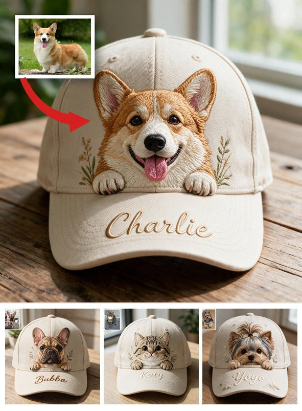 Personalized Peeking Welsh Corgi Classic Cap, Custom Embroidered Gift for Corgi Lovers Pet Dog Owners