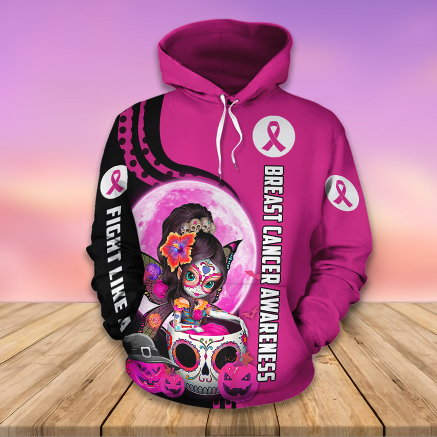 T-shirt et sweat à capuche avec motif tête de mort et ruban rose pour Halloween - Sensibilisation au cancer du sein (0822)