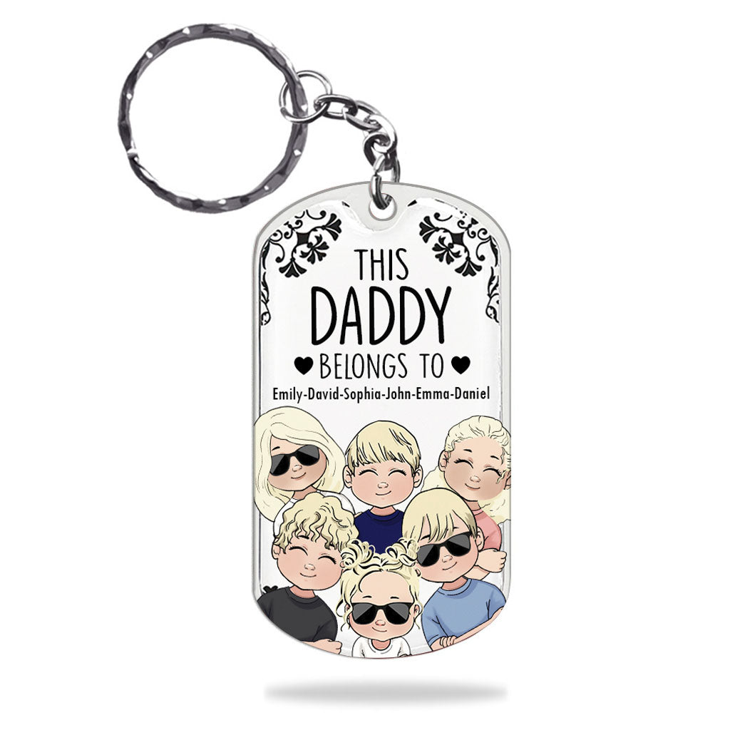 Ce père appartient à - Cadeau pour papa, grand-père, maman, oncle, tante, grand-mère - Porte-clés personnalisé en acier inoxydable