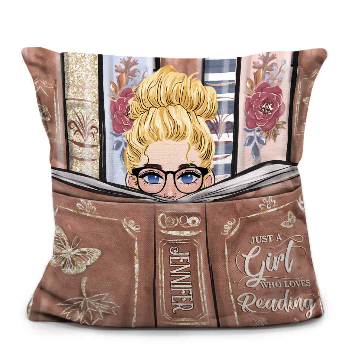 Juste une fille qui aime lire - Coussin à poche en forme de livre personnalisé