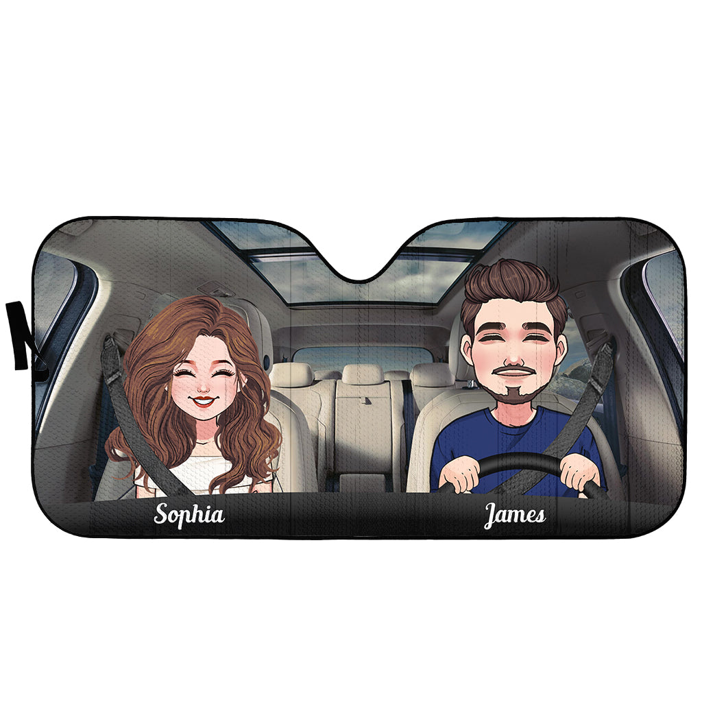 L'aventure vous attend ! - Cadeau pour couple (femme, mari, petite amie, petit ami, maman, papa) - Pare-soleil de voiture personnalisé