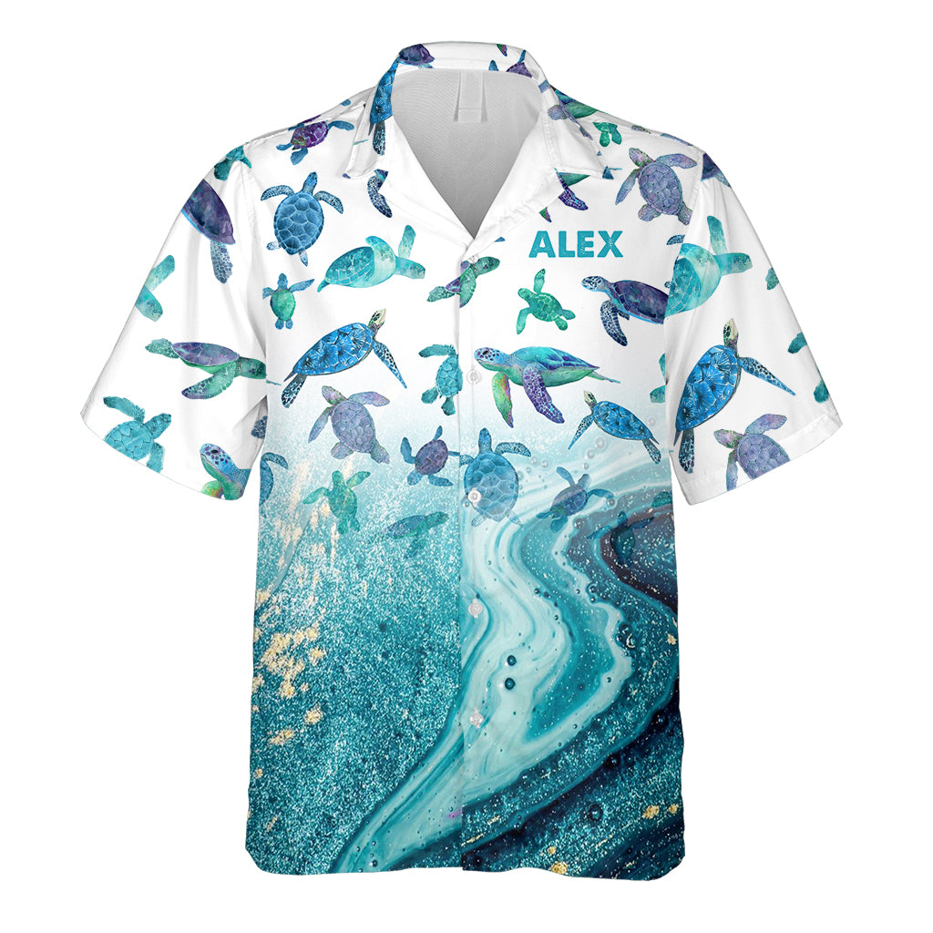 Amoureux des tortues - Chemise hawaïenne personnalisée avec motif tortue