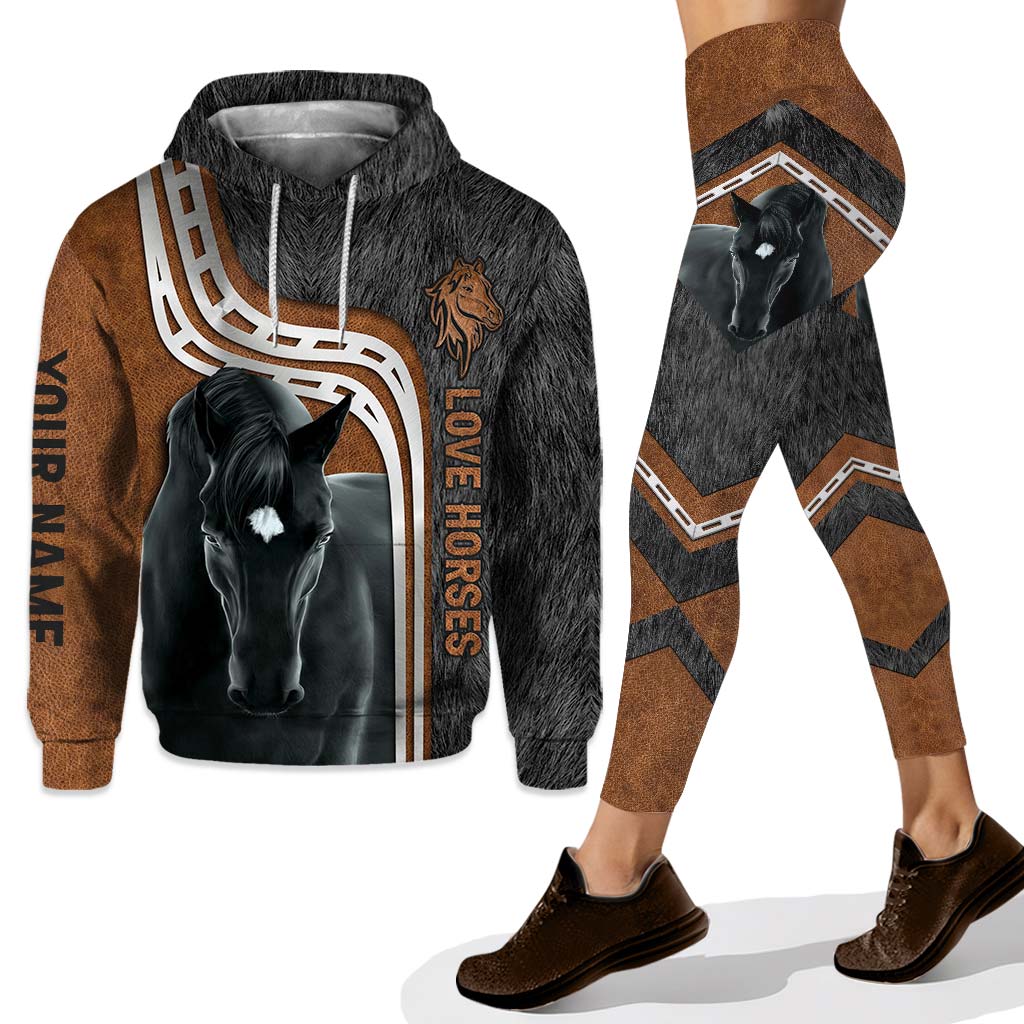 Ensemble sweat à capuche et legging personnalisés « Love Horses » avec motif imprimé en 3D