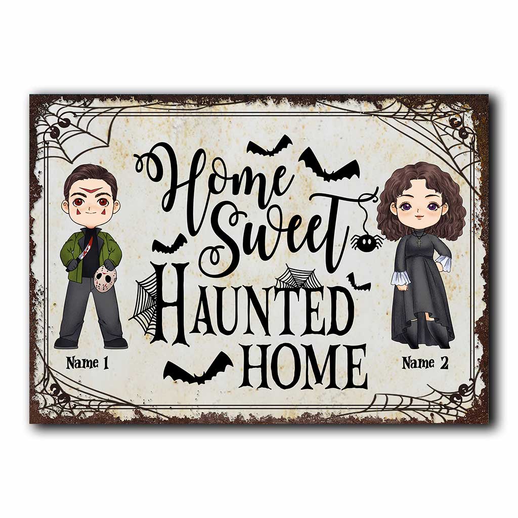 Maison hantée - Panneau métallique rectangulaire personnalisé pour couple, idéal pour Halloween