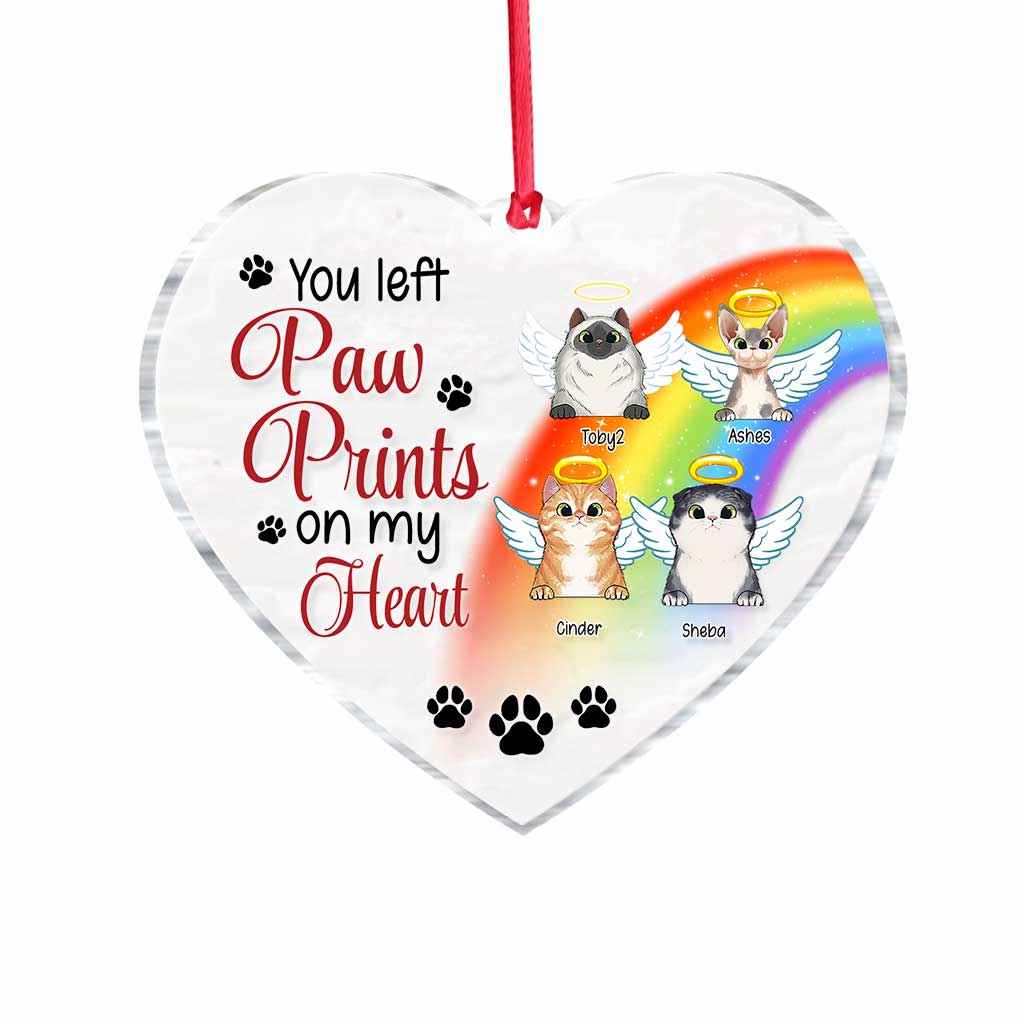You Left Paw Prints On My Heart - Personalized Christmas Cat Transparent Ornament