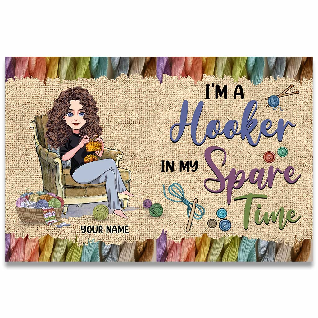 Dans mon temps libre - Paillasson personnalisé au crochet