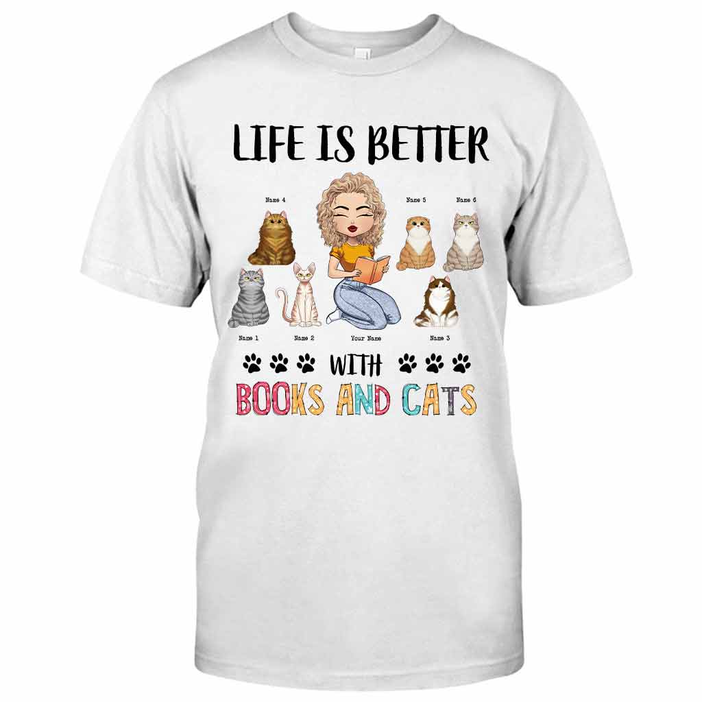 La vie est plus belle avec des livres et des chats - T-shirt et sweat à capuche personnalisés.