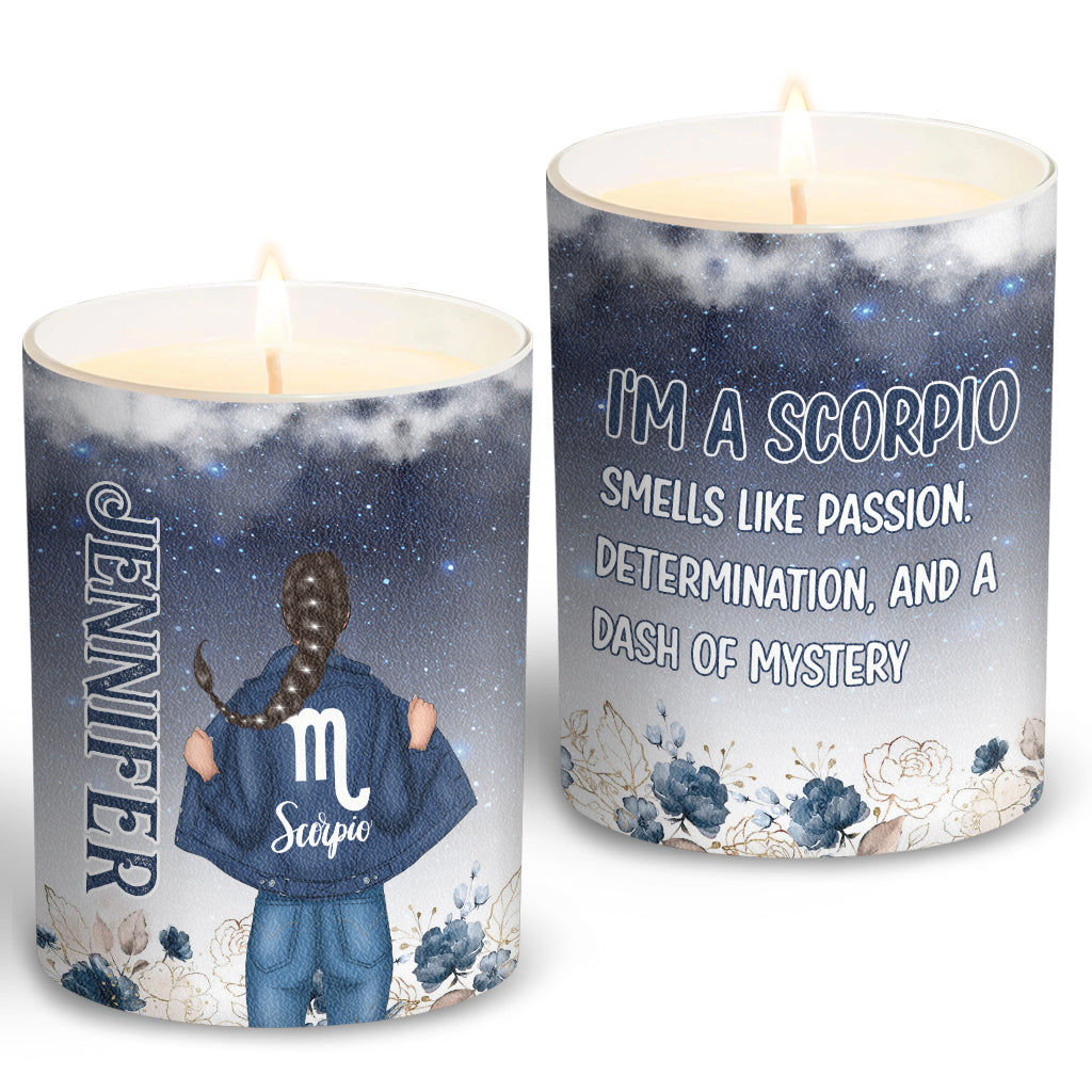 Bougie horoscope personnalisée à motif floral et au couvercle en bois