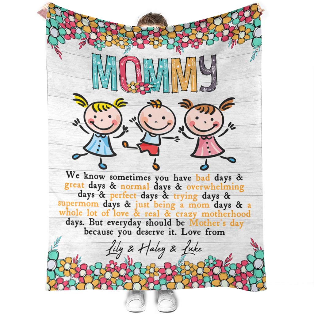 Couverture personnalisée pour maman : « Maman a des mauvais jours et des bons jours ».