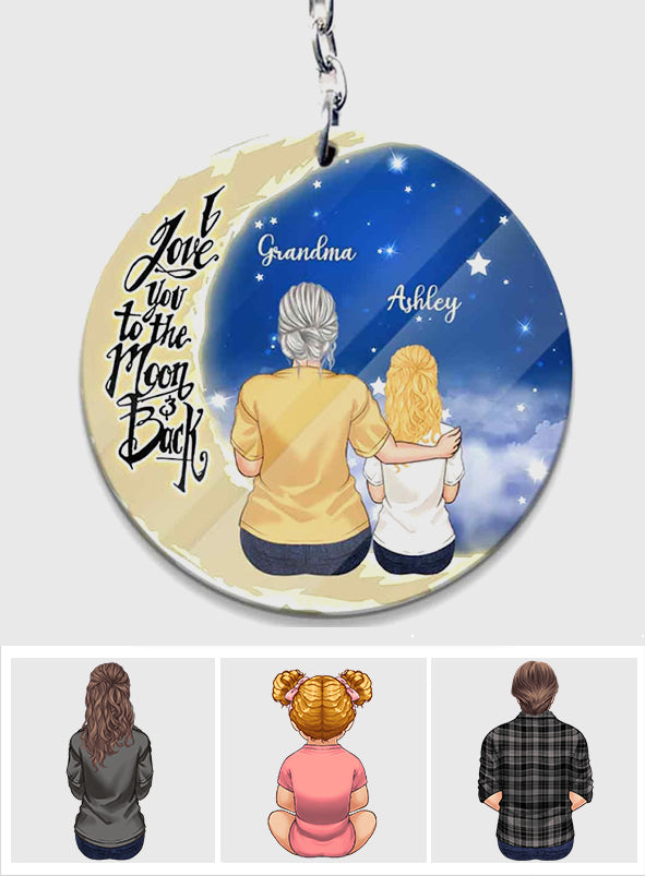 Aller et revenir de la Lune - Cadeau pour grand-mère, maman, papa, grand-père - Porte-clés personnalisé