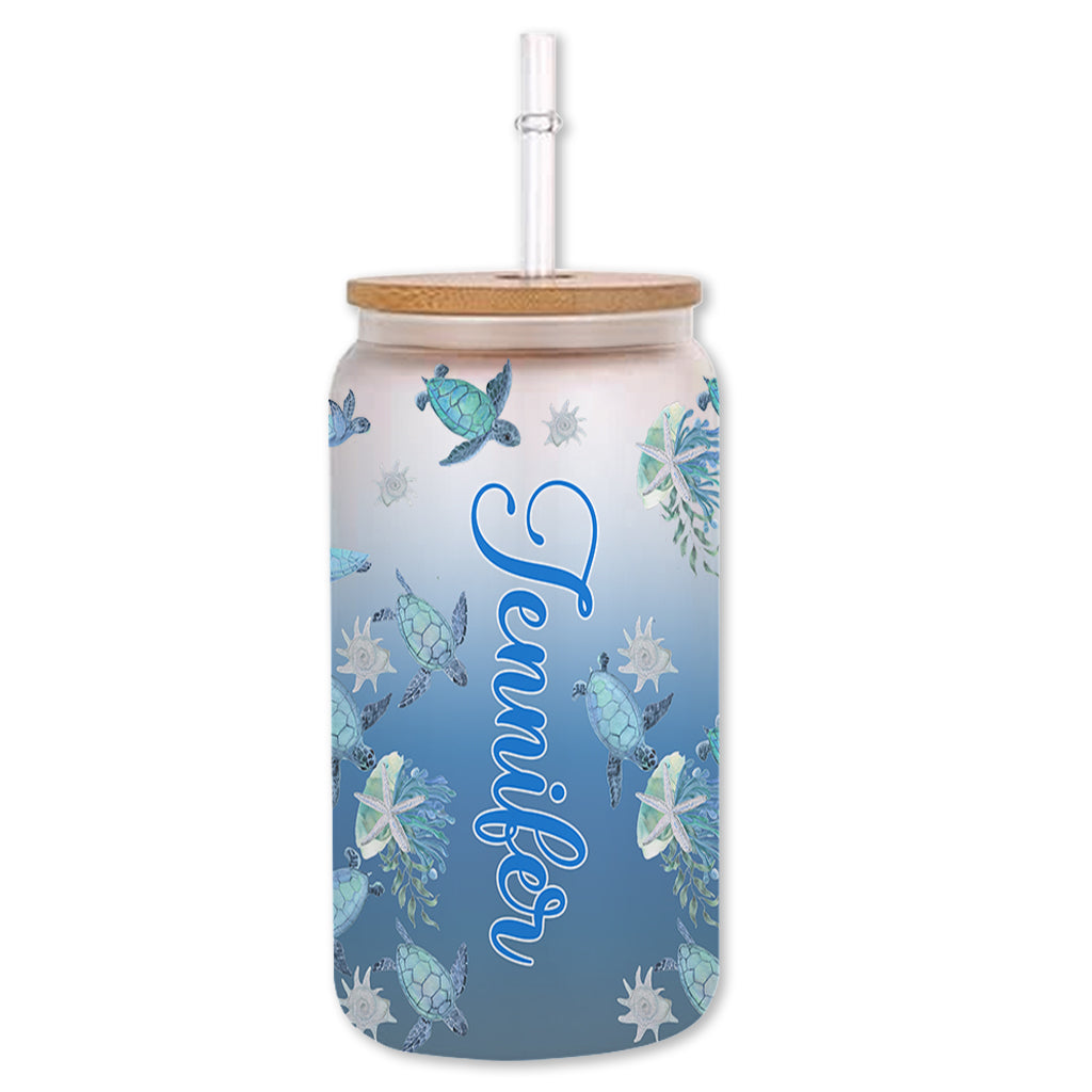 Ombre Ocean - Personalized Turtle Can Glass