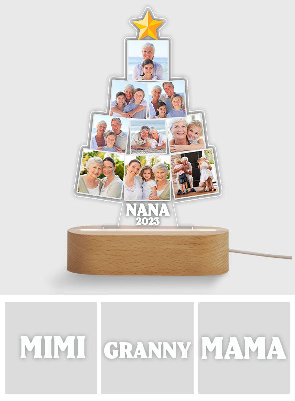Picture Christmas Tree - Gift for grandma, wife, mom, her - Personalized Shaped Plaque Light Base