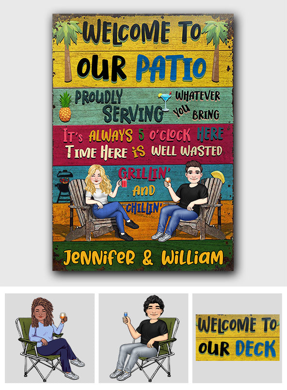 Bienvenue sur notre terrasse - Panneau métallique rectangulaire personnalisé pour jardin