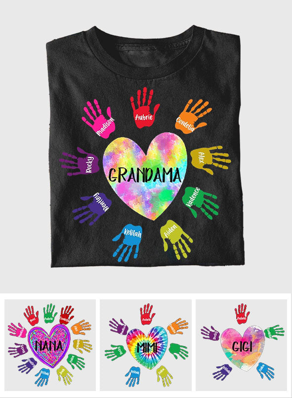 Grandma And Grandkids Heart Colorful Hands Personalized T-shirt And Hoodie 092021
