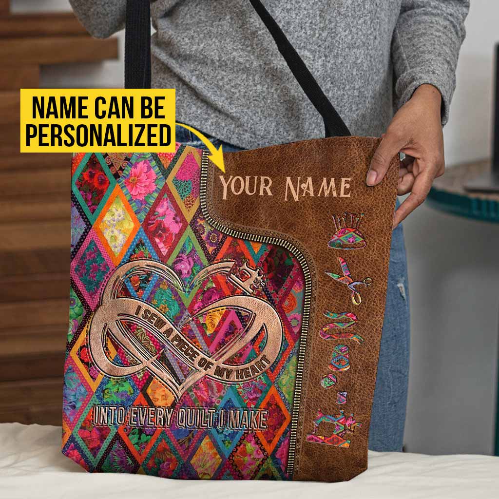 Sac fourre-tout personnalisé « Je couds un morceau de mon cœur »