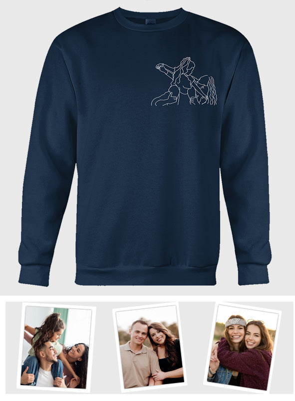 Pull brodé personnalisé pour toute la famille - Motifs au trait personnalisés