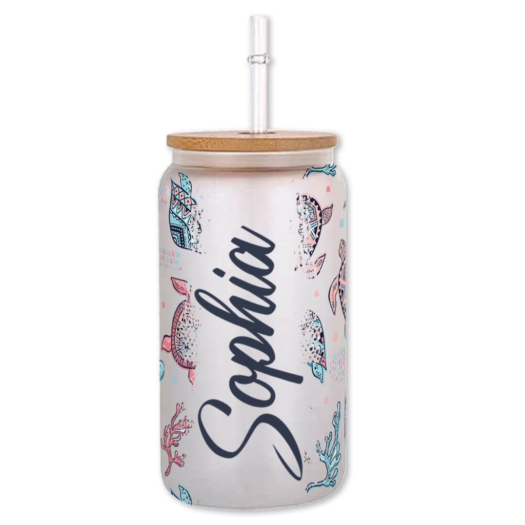 Tortue rose et bleue - Verre à canette personnalisé en forme de tortue