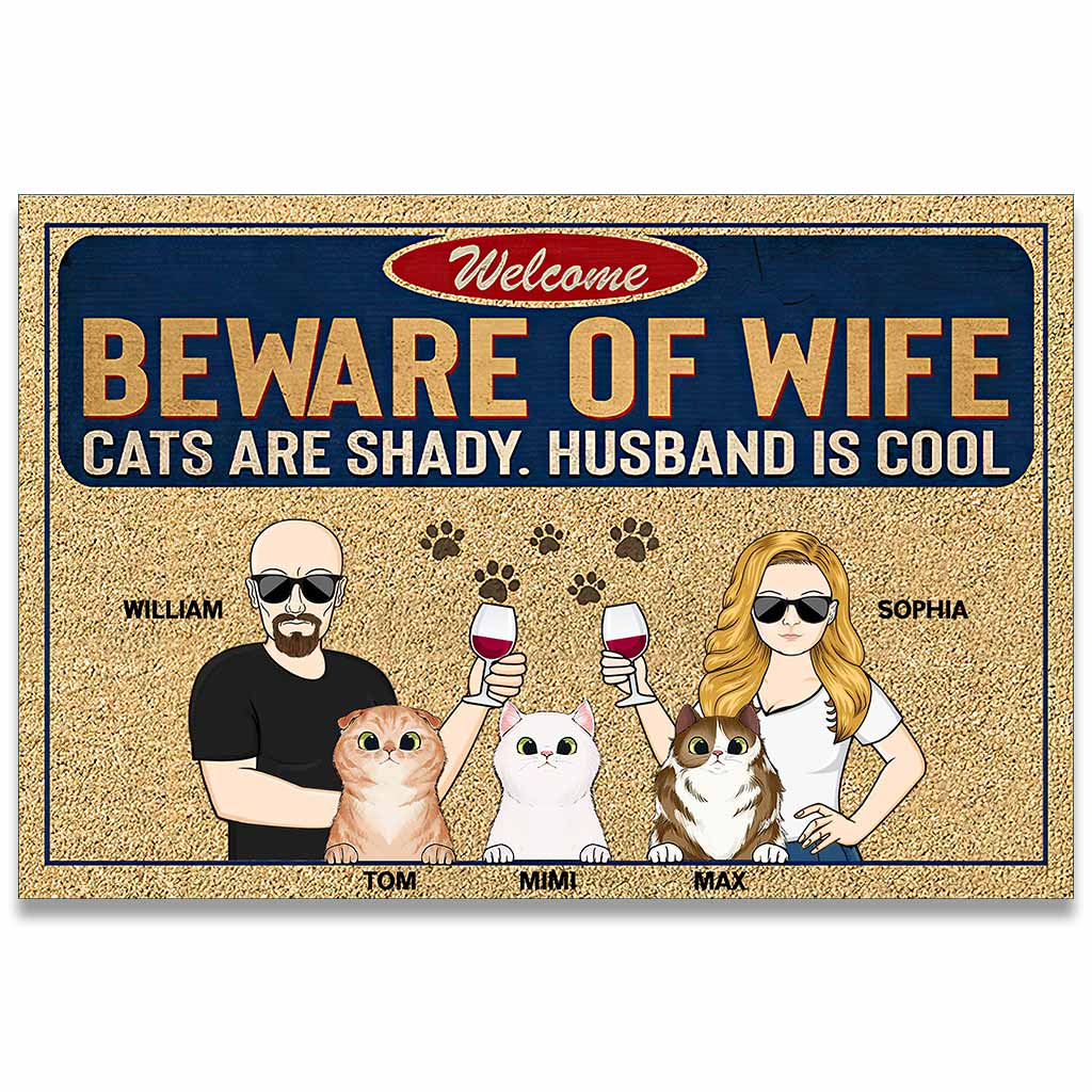 Attention ! Tapis de porte personnalisé pour chat