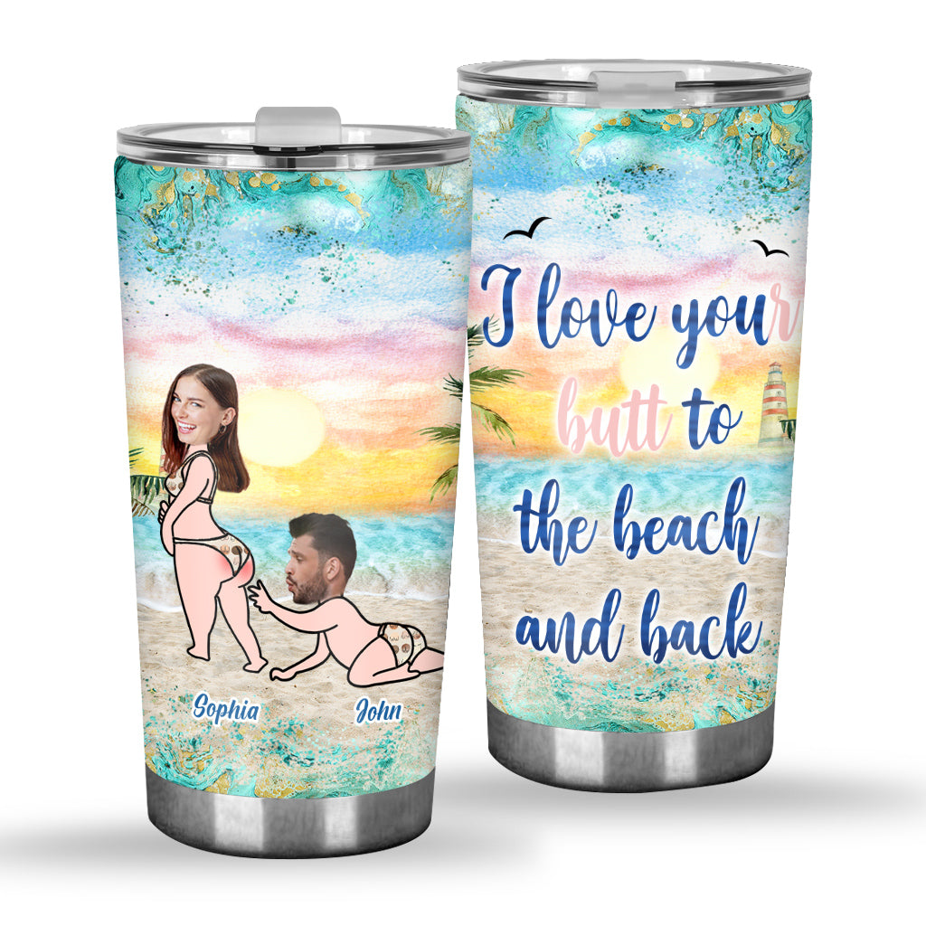 Je t'aime jusqu'à la plage - Gobelet isotherme personnalisé pour couples