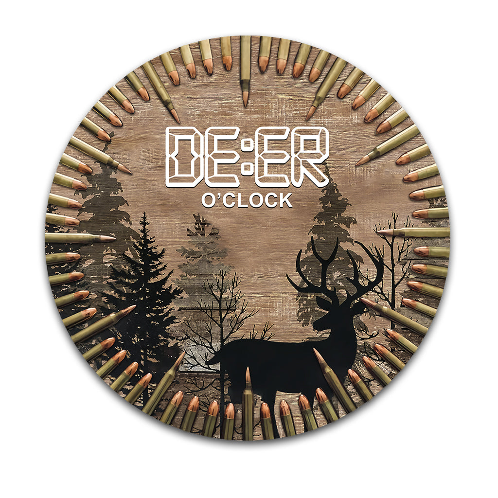 Deer O'Clock - Panneau métallique rond de chasse