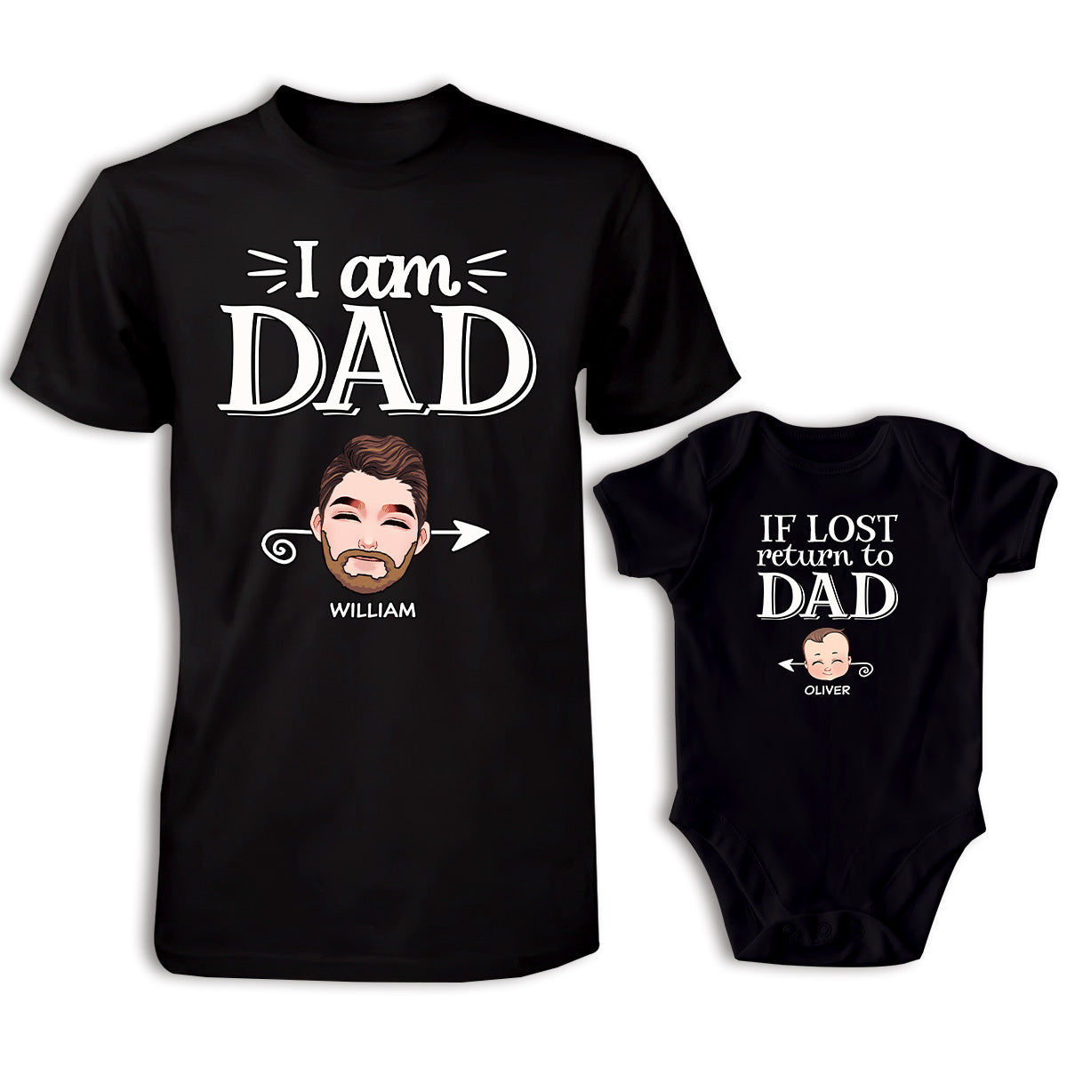 Si perdu, retournez à papa - T-shirt papa et body bébé personnalisés